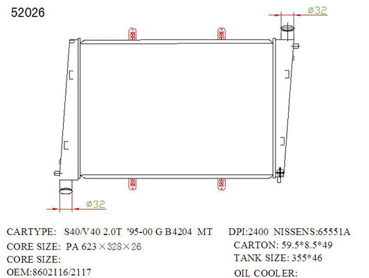 KWM KRA63026 Radiator Auto 26mm 4Cyl – Volvo S40 & V40 1996–2004