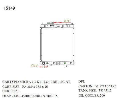 Nissan Micra Radiator 1.3L Auto 1995–1998 26mm | KWM KRA10149