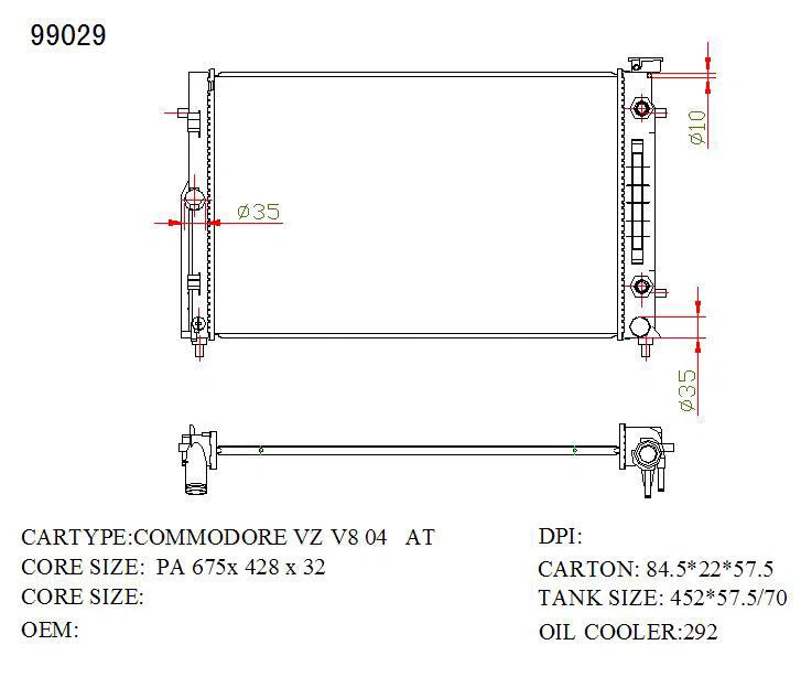 KWM KRA73029 Radiator – 32mm Core, Auto | Holden Commodore, Monaro & Statesman V8 2004–2006