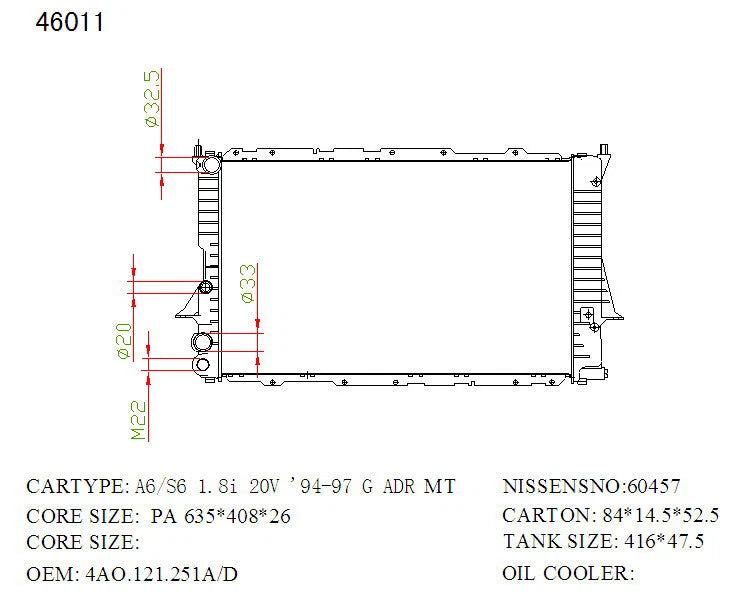 KWM KRA71011 Radiator – 26mm Core, Manual | Audi A6 2.4L/2.8L 1995–1997