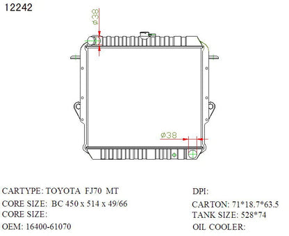 Toyota LandCruiser 70 Series Radiator 1984–1990 Manual 4.0L 6 Cylinder Copper Brass | KWM KRA20242