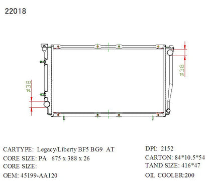 KWM KRA70018 Radiator | Auto P/A 26mm 4Cyl 2.5L | Subaru Liberty 1994–1999