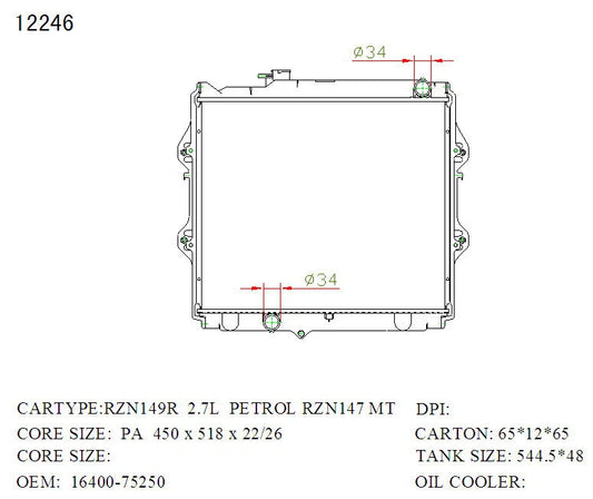 KWM KRA20246 Radiator – 26mm Core, Manual | Toyota HiLux 2.0L/2.7L 1997–2005