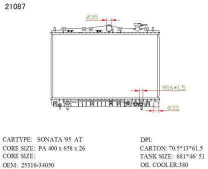 KWM KRA80087 Radiator | Auto P/A 16mm | Hyundai Sonata 1994–1996