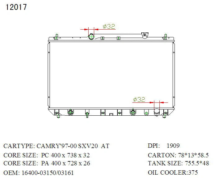 Toyota Camry Radiator 1997–2002 Auto 2.2L 4 Cylinder 26mm | KWM KRA20017
