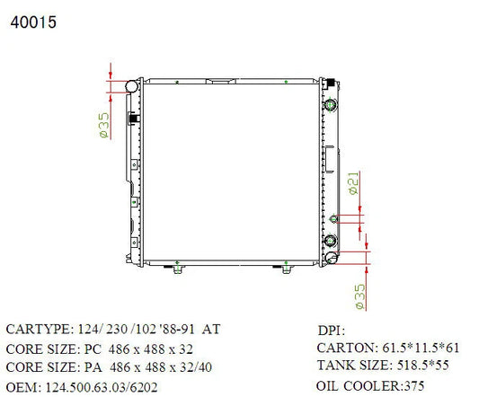 KWM KRA62015 Radiator – 42mm Core, Auto