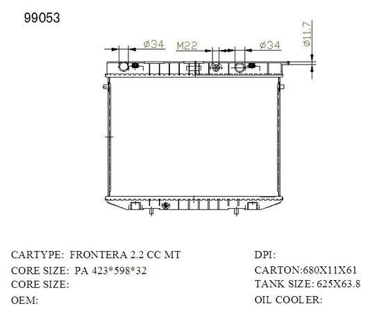 KWM KRA73053 Radiator Manual 32mm 4Cyl – Holden Frontera 1995–1999