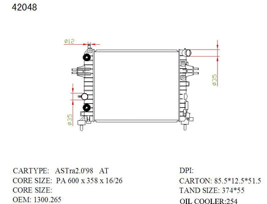 KWM KRA72048 Radiator Auto P/A 16mm 1.8L Petrol – Holden Astra 2007–2009