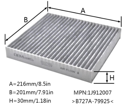 Filteq ACNS003 Cabin Air Filter – Compatible with OEM Part B727A-79925 | Suits Nissan Models